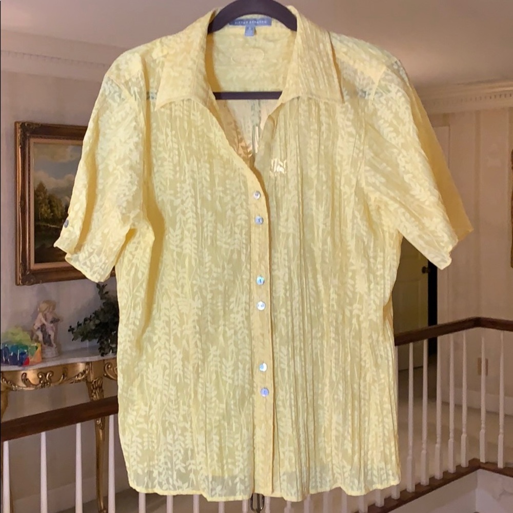 Foxcroft Yellow Burnout Detail Blouse Sz 18 Great!